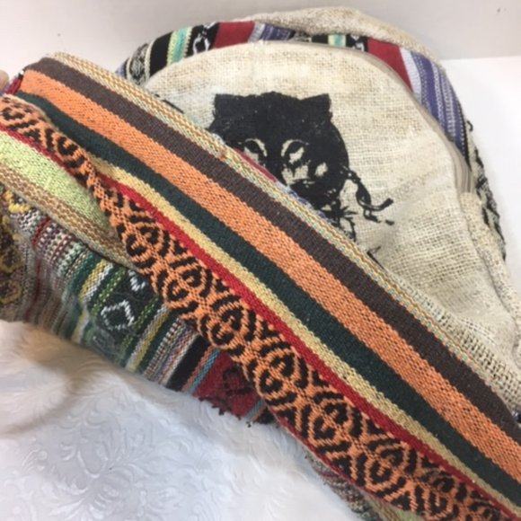 100% Pure Hemp BOHO Backpack MultiColored Adjustable From Nepal Handmade - Picture 9 of 13